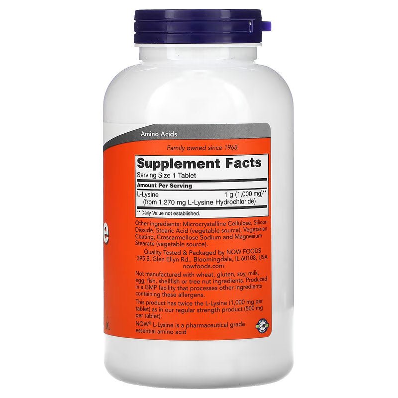NOW Foods, L-Lysine, 1000 mg, 250 tabletten
