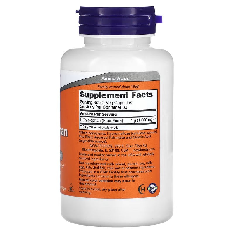 NOW Foods, L-Tryptofaan 500mg 60 Veg capsules