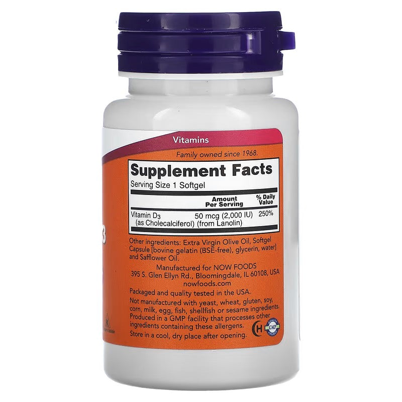 NOW Foods, Vitamine D3, 2000 IU, 120 softgels
