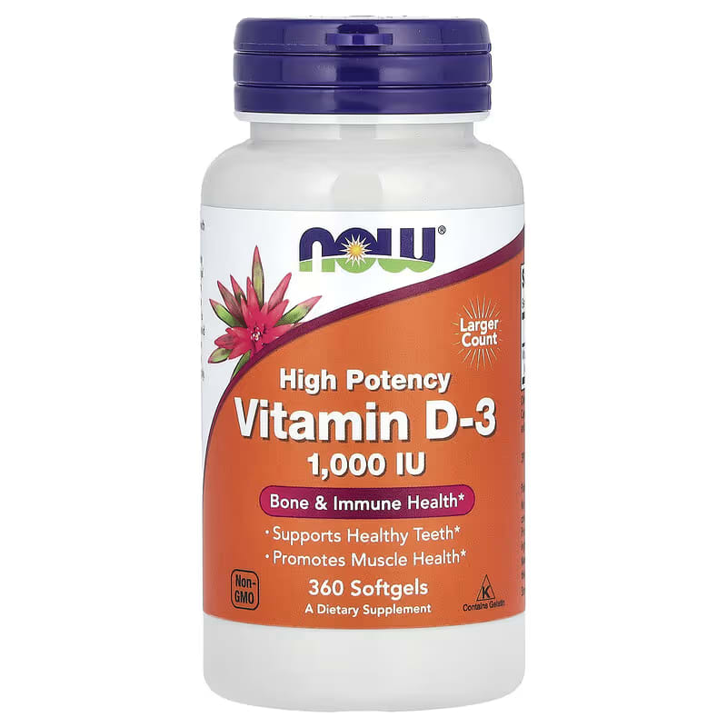 NOW Foods, Vitamine D3, hoge potentie, 1.000 IE, 360 softgels