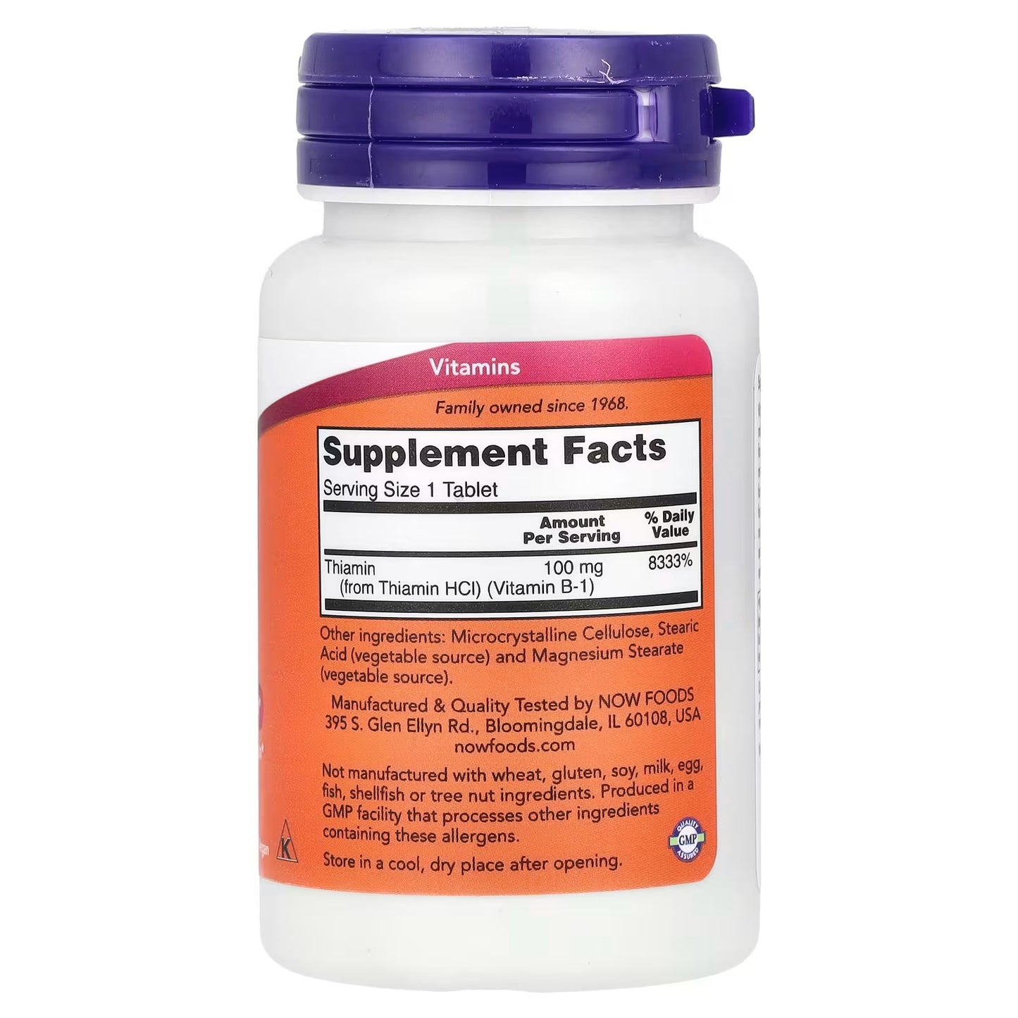 NOW Foods, Vitamine B1, 100 mg, 100 Tabletten