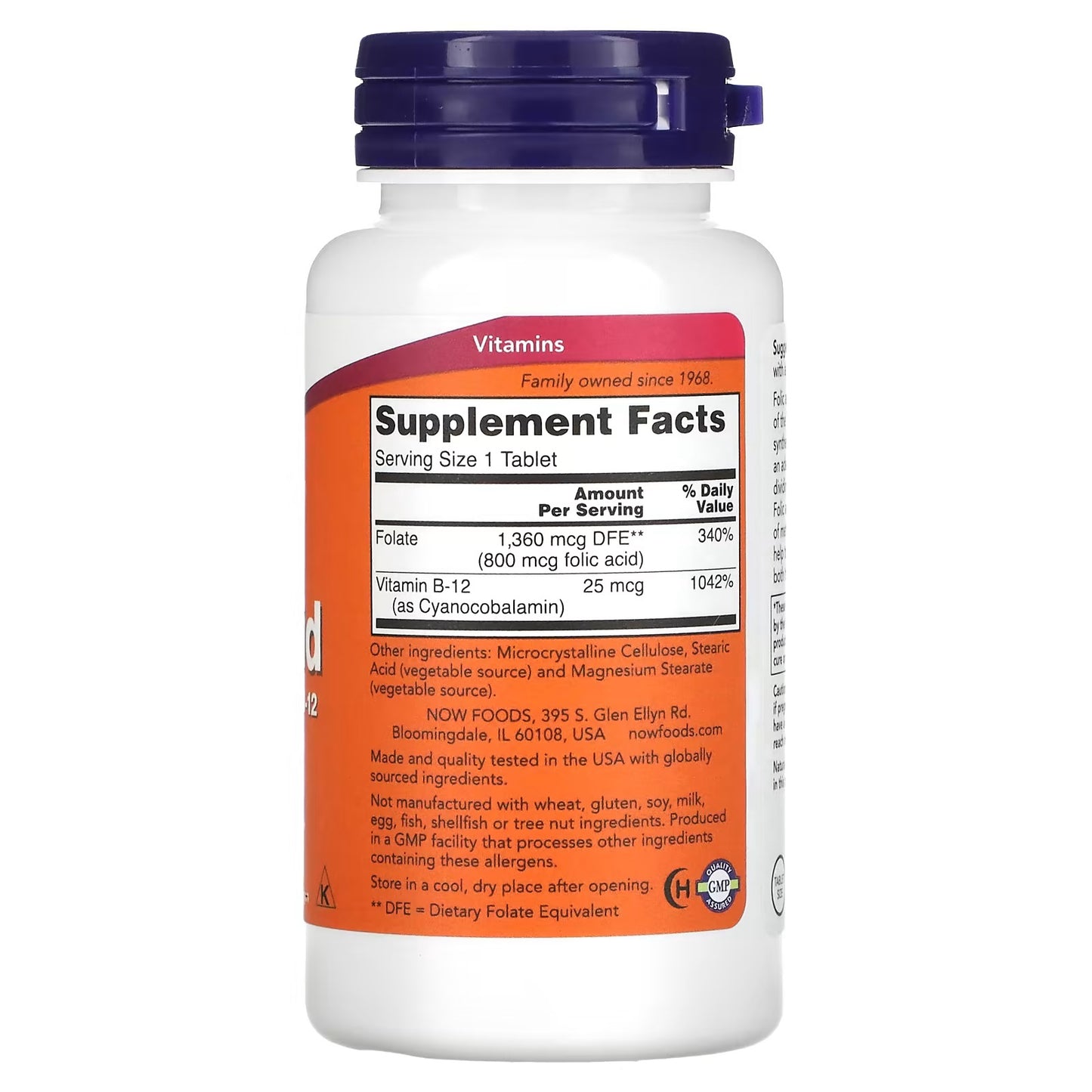 NOW Foods, Foliumzuur 800 mcg met B12, 250 Tabletten