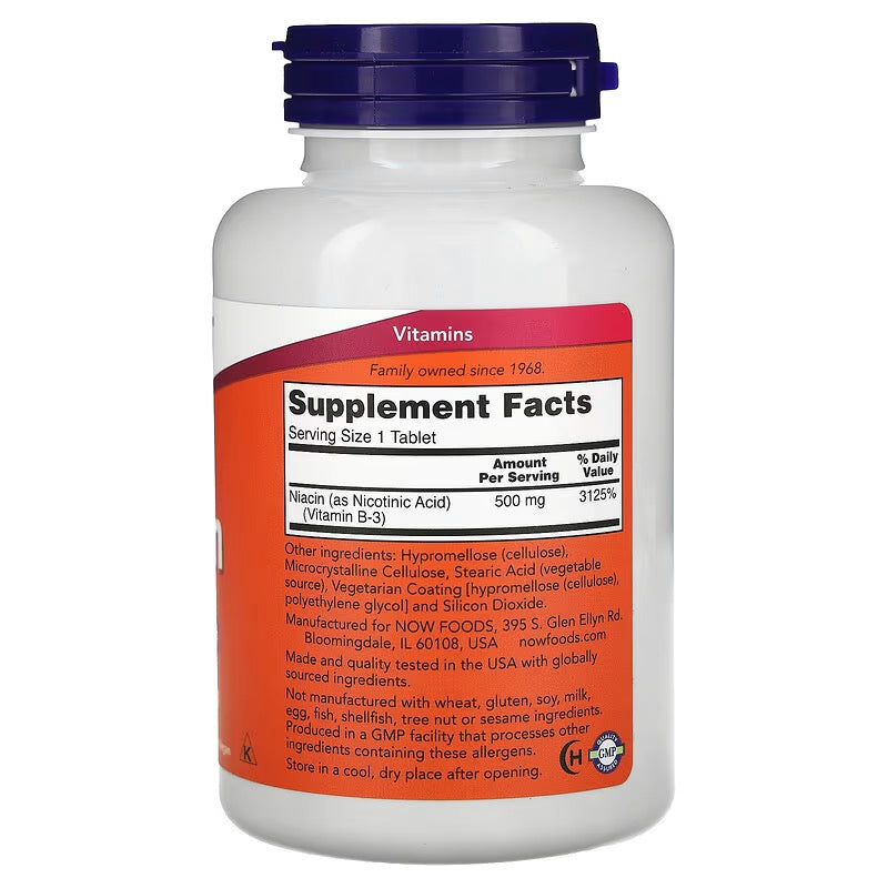 NOW Foods, Niacine, 500 mg, 250 tabletten