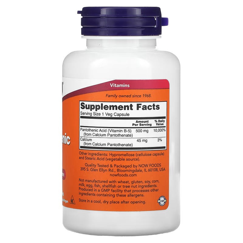 NOW Foods, Pantotheenzuur, 500 mg, 100 veg capsules