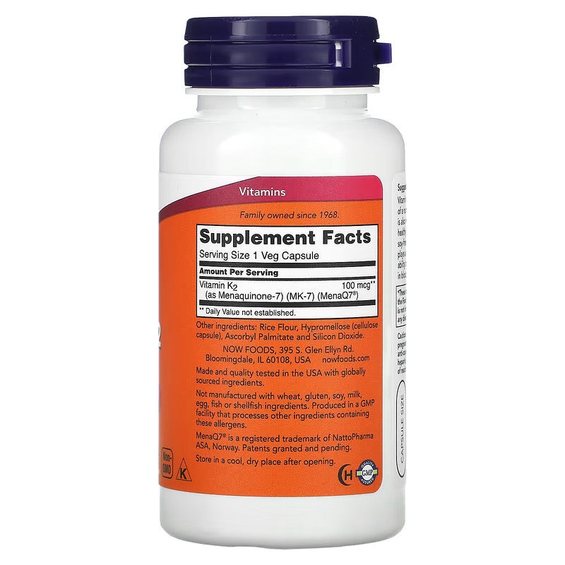 NOW Foods, MK-7 Vitamine K2 100 mcg 120 Veg Capsules