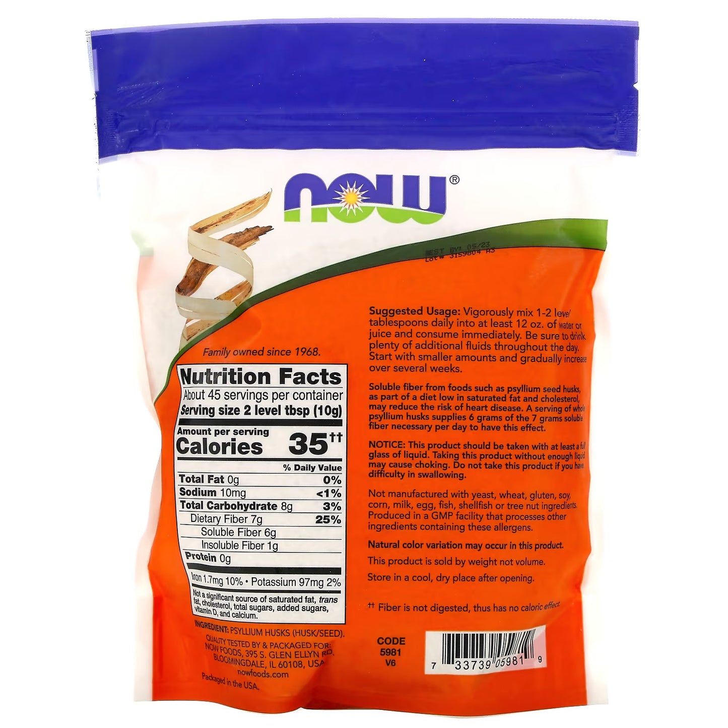 NOW Foods, Psylliumvezels (Psyllium Husks) 16 oz (454 g)