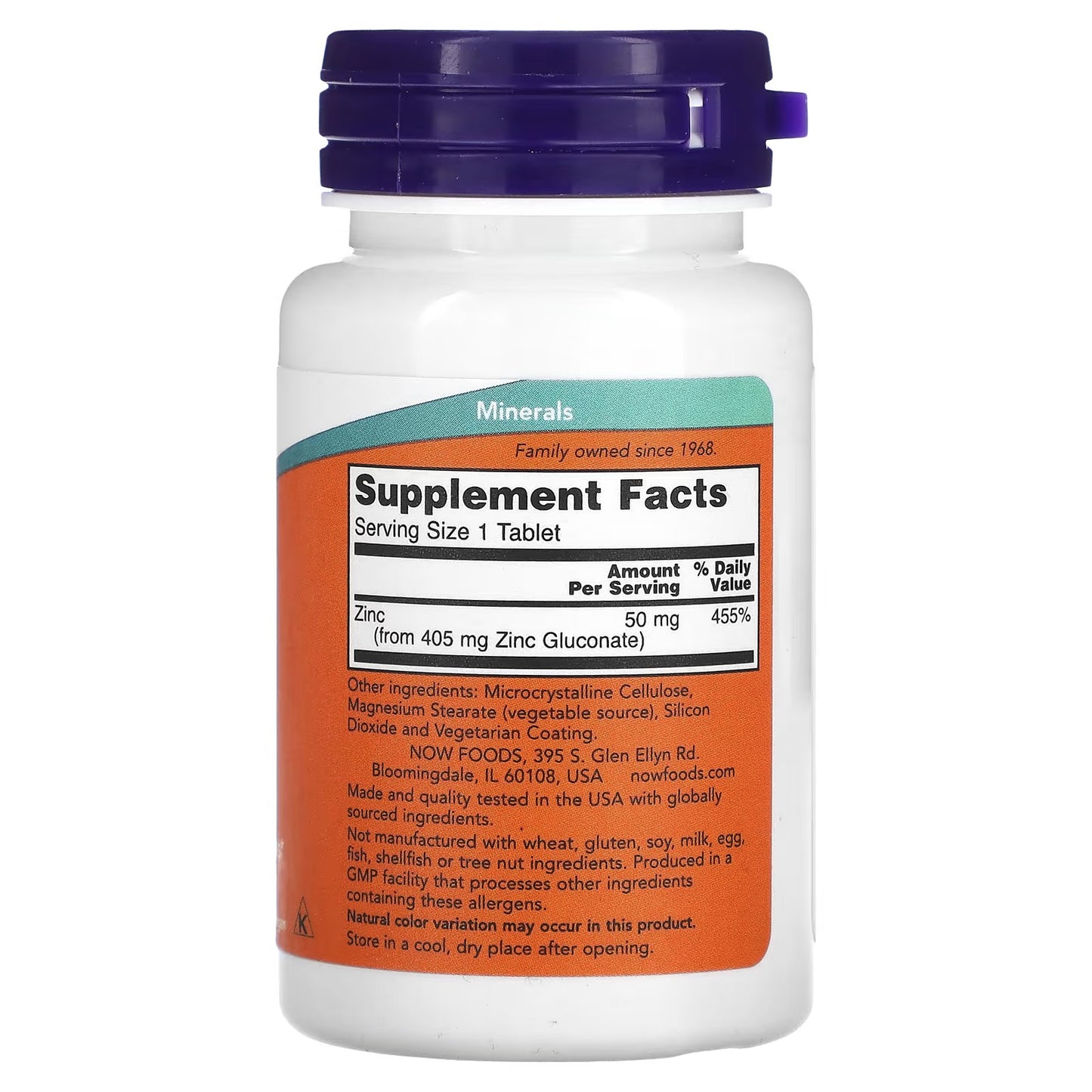 NOW Foods, Zink Gluconaat 50 mg, 100 Tabletten
