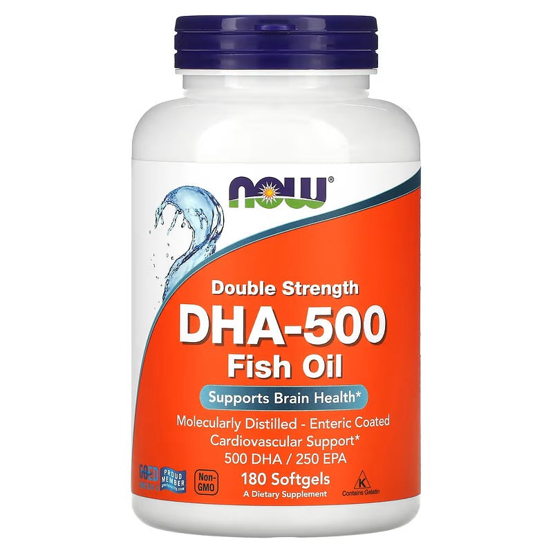 NOW Foods, Dubbele sterkte DHA-500 visolie, 180 softgels