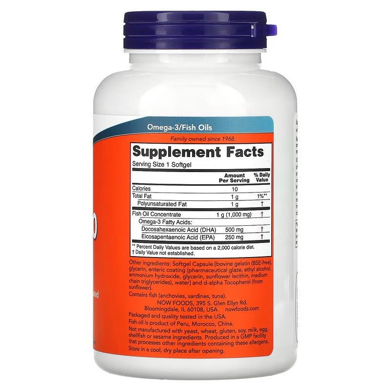 NOW Foods, Dubbele sterkte DHA-500 visolie, 180 softgels