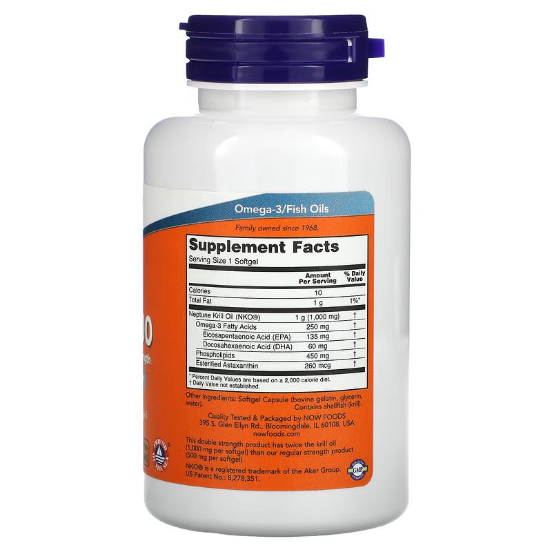 NOW Foods, Neptune Krill 1000, dubbele sterkte, 1.000 mg, 60 softgels