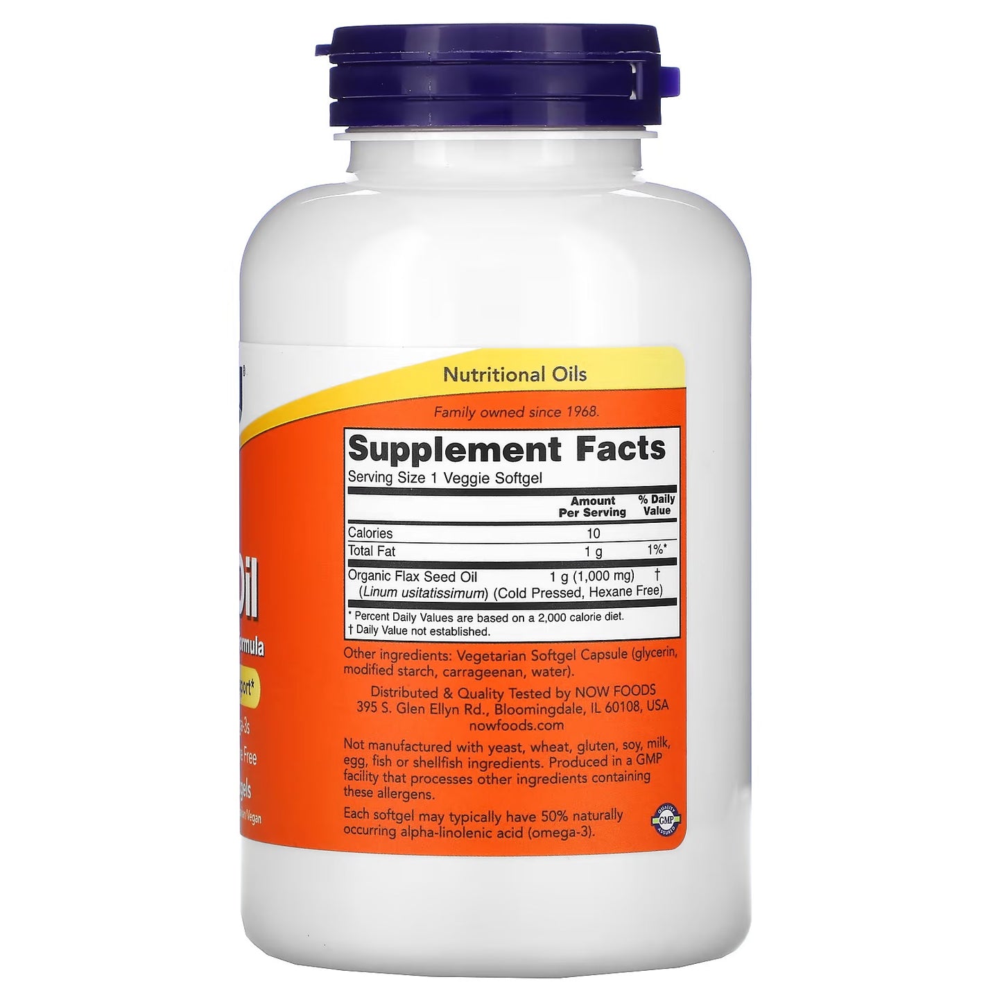 NOW Foods, Lijnzaadolie, 1000 mg, Vegan Formula 120 Veggie Softgels