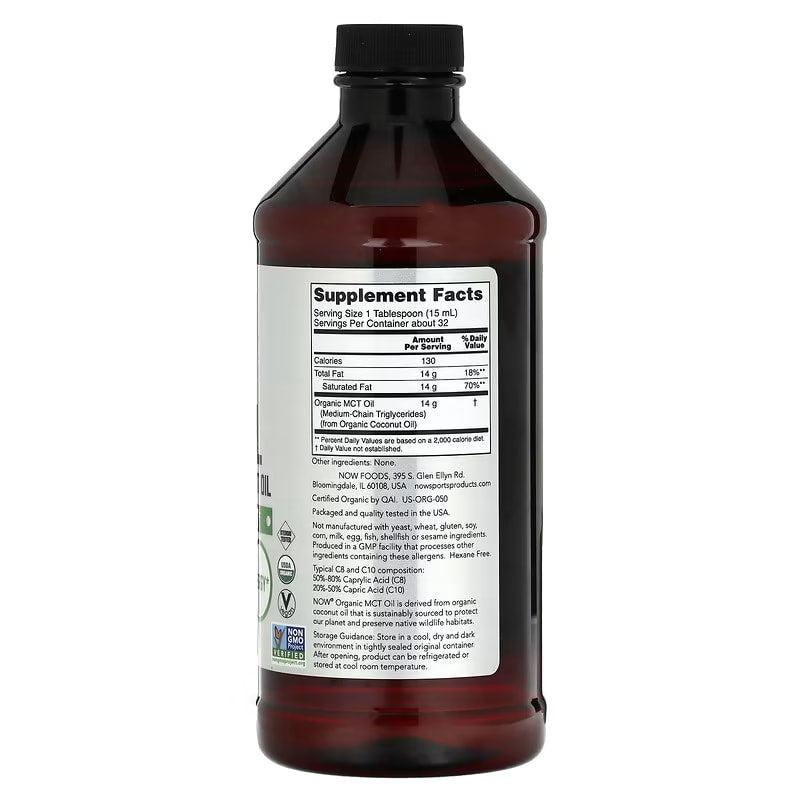 NOW Foods, Biologisch MCT Olie, 473 ml