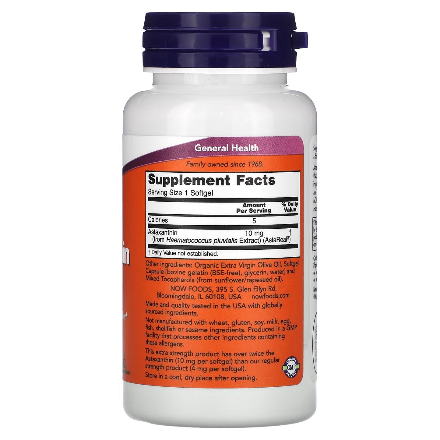 NOW Foods, Astaxanthine, Extra Sterkte, 10 mg, 60 Softgels