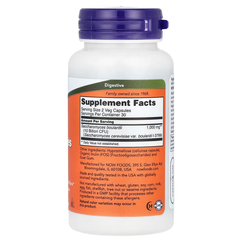 NOW Foods, Saccharomyces Boulardii, Probioticum, 5 miljard CFU, 60 veg caps
