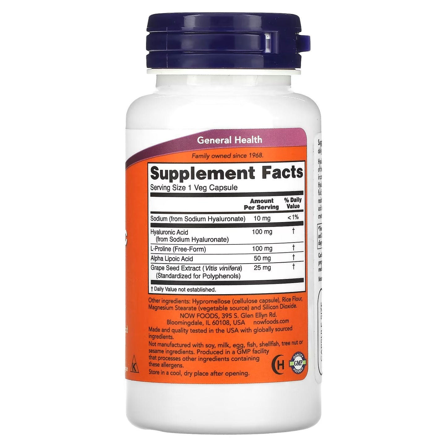 NOW Foods, Hyaluronzuur, Dubbele sterkte, 100 mg, 60 Veg