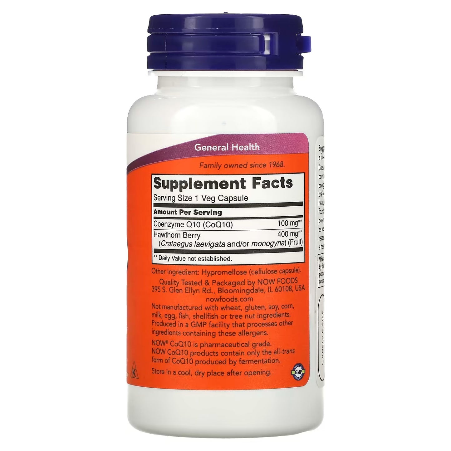 NOW Foods, CoQ10 met Meidoornbes, 100 mg, 90 Veg Capsules