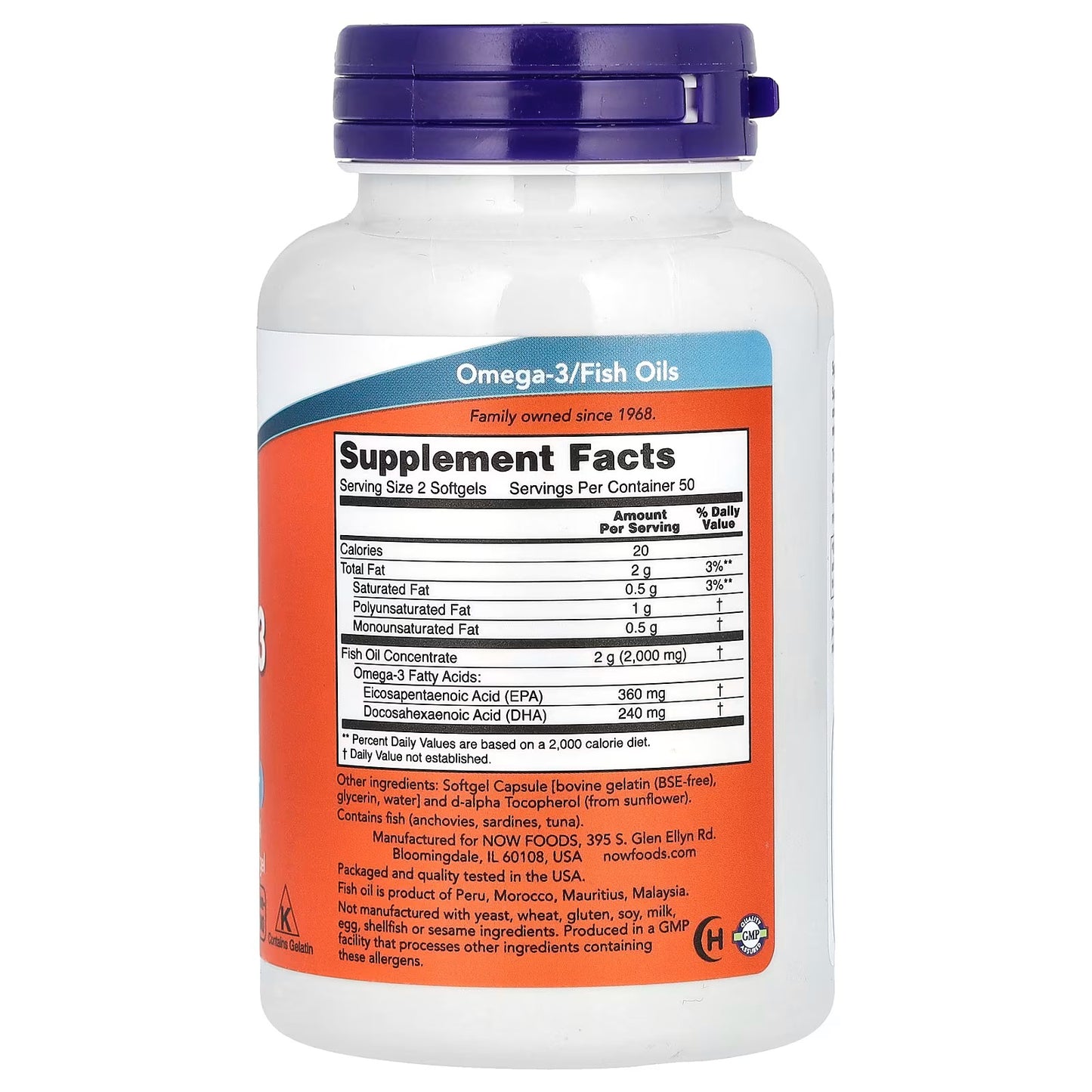 NOW Foods, Omega-3 Fish Oil, 1000 mg, 180 EPA - 120 DHA, 100 Softgels
