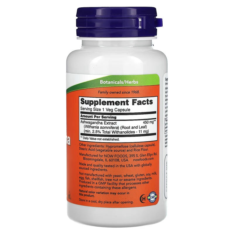 NOW Foods, Ashwagandha, 450 mg, 90 Veg Capsules