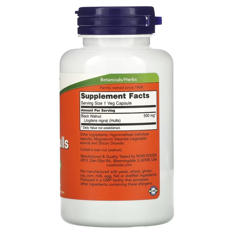 NOW Foods, Zwarte Walnootschillen, 500 mg, 100 veg capsules