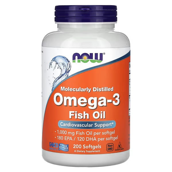 NOW FOODS Omega-3 Fish Oil, 1000 mg, 180 EPA - 120 DHA, 200 Softgels