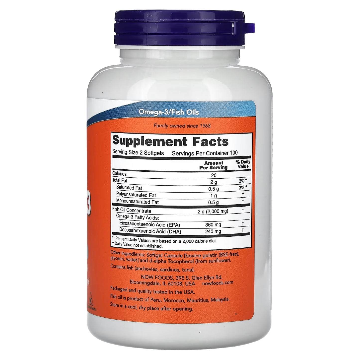 NOW FOODS Omega-3 Fish Oil, 1000 mg, 180 EPA - 120 DHA, 200 Softgels
