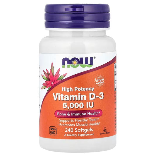 NOW Foods, Vitamine D3, hoge potentie, 5000 IE, 240 softgels