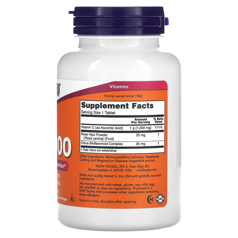 NOW Foods, C-1000, met rozenbottels en bioflavonoïden, 100 tabletten