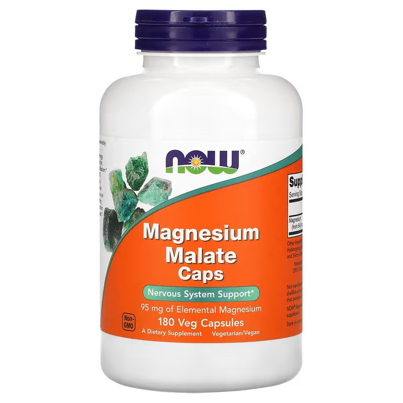 NOW Foods, Magnesium Malate Caps, 180 plantaardige capsules