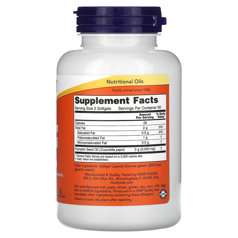NOW Foods, Pompoenpitolie, 1000 mg, 100 softgels (500 mg per softgel)