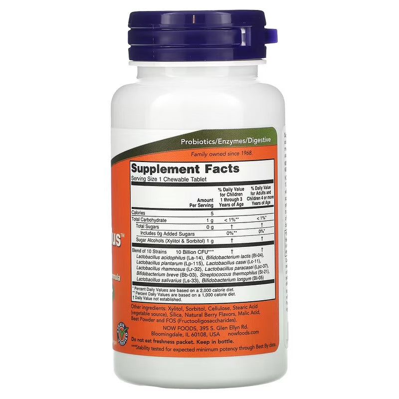 NOW Foods, Extra Sterke Bessen Dophilus, 50 Kauwtabletten