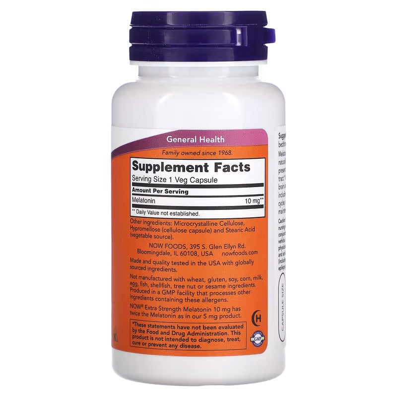NOW Foods, Extra sterke melatonine, 10 mg, 100 veg caps