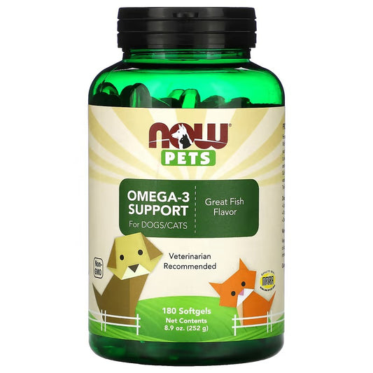NOW Foods, Omega-3-ondersteuning voor honden/katten, geweldige vis smaak, 180 softgels, 252 g
