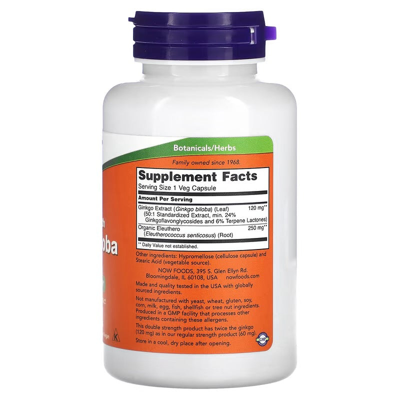 NOW Foods, Dubbele sterkte Ginkgo Biloba, 120 mg, 100 cap